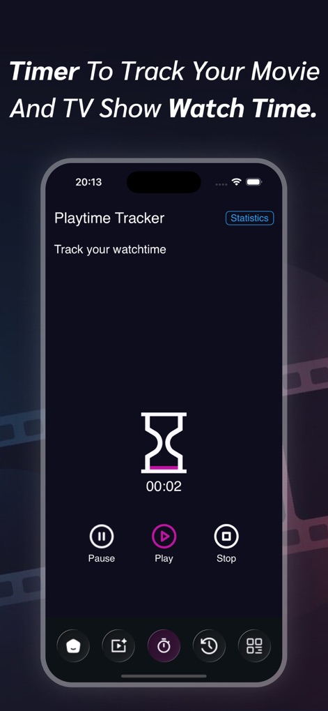 RAVE : Movies and TV shows - 再生時間タイマー機能により、ユーザーは自身の視聴時間を正確に計測でき、「統計情報」ボタンをタップすることで、詳細な視聴データを確認できます。