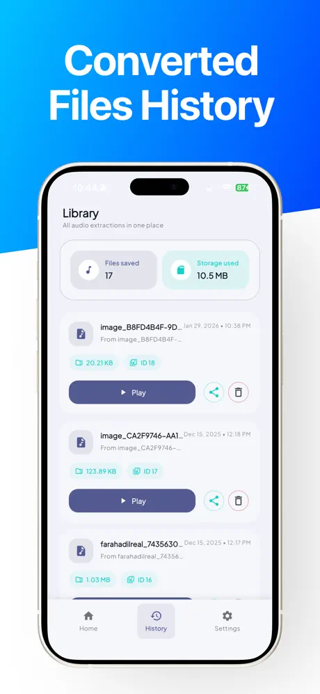Video to mp3 converter app. 视频转音频应用截图