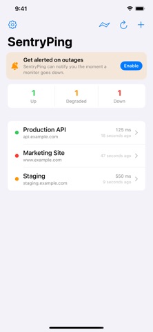 SentryPing iPhone screenshot