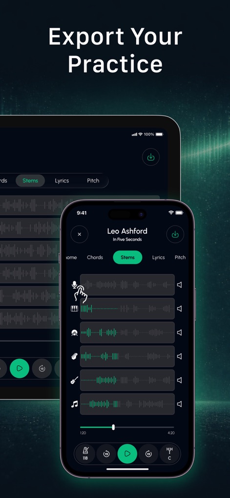 Stem Music and Voice Remover - Witness the seamless stem management across devices, where users can view and interact with individual stem tracks on both iPhone and iPad interfaces.