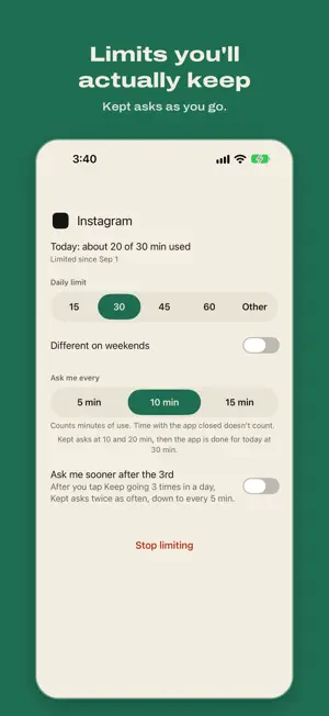Kept: Screen Time Limits screenshot 2