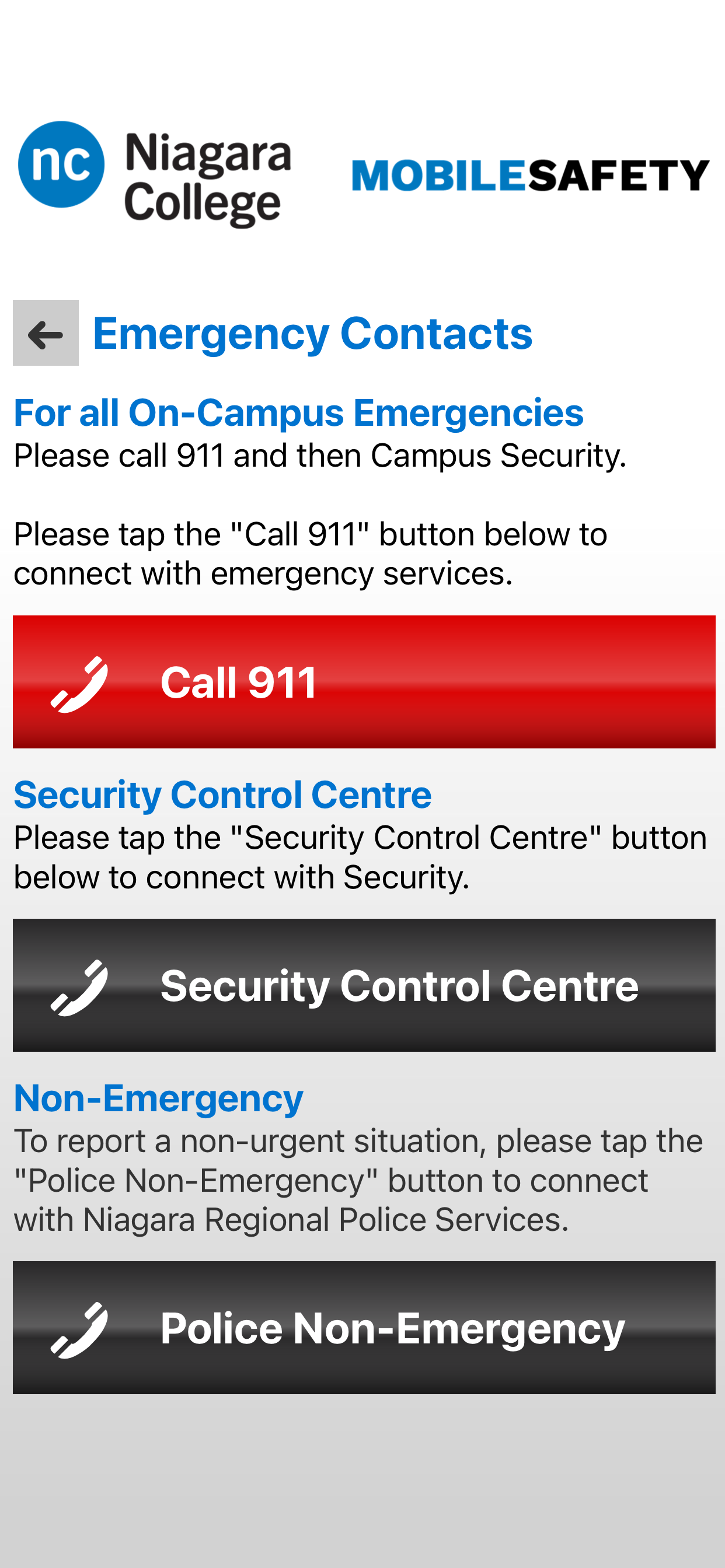 Mobile Safety Niagara College