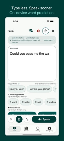 Folio AAC: Type to Speak iPhone screenshot