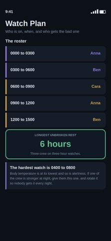 Watch Plan — Crew & Rest iPhone screenshot