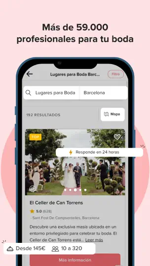 Captura de pantalla de Bodas.net en iPhone 3
