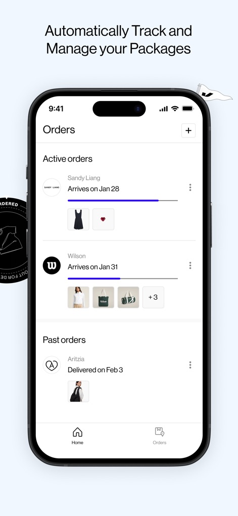 Checkmate: Save While You Shop - The app provides clear visibility of "Active orders" with their estimated arrival dates and a convenient record of "Past orders" for easy reference and management.