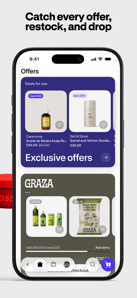 Shop: All your favorite brands - This section showcases how users can discover personalized deals and exclusive offers, presenting product images alongside clear discount information.