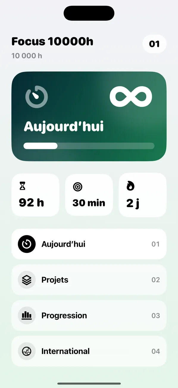 Screenshot #1 pour Focus 10k Timer Projet Progrès