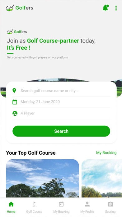 Golfers Booking Screenshot