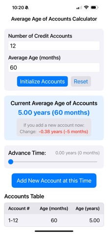 Credit Age Calculator Screenshot 1 of 3