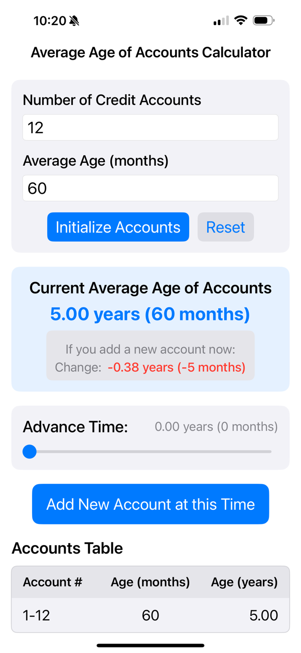 Credit Age Calculator screenshot 1