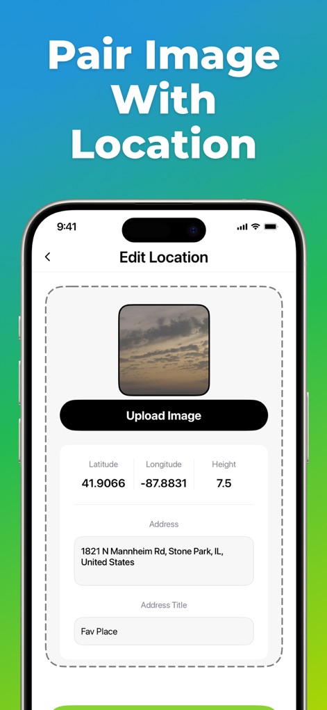 Location Changer: Loc Saver - Users can enhance their saved spots by uploading an image and assigning a custom address title, creating a more memorable location entry.