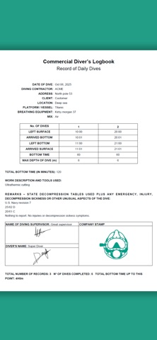 Commercial Diving E-Logbook screenshot