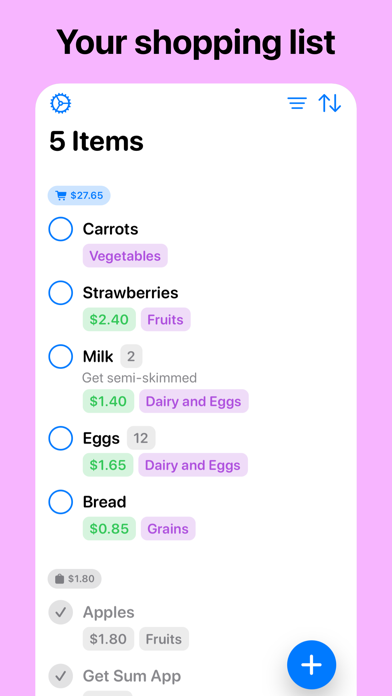 Get Sum - Shopping List Screenshot