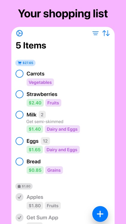 Get Sum - Shopping List