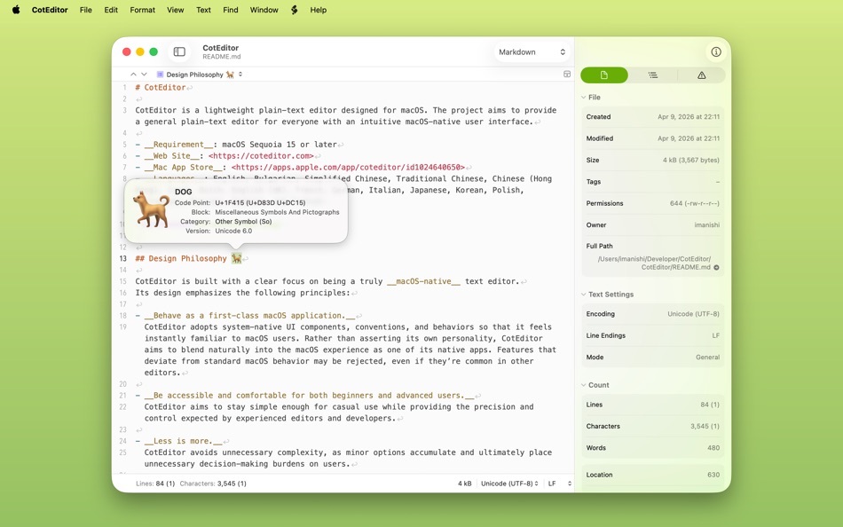 #2. CotEditor (macOS) By: Mineko IMANISHI