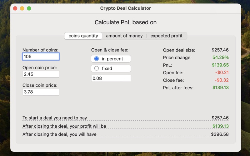 Crypto Deal Calculator Screenshot