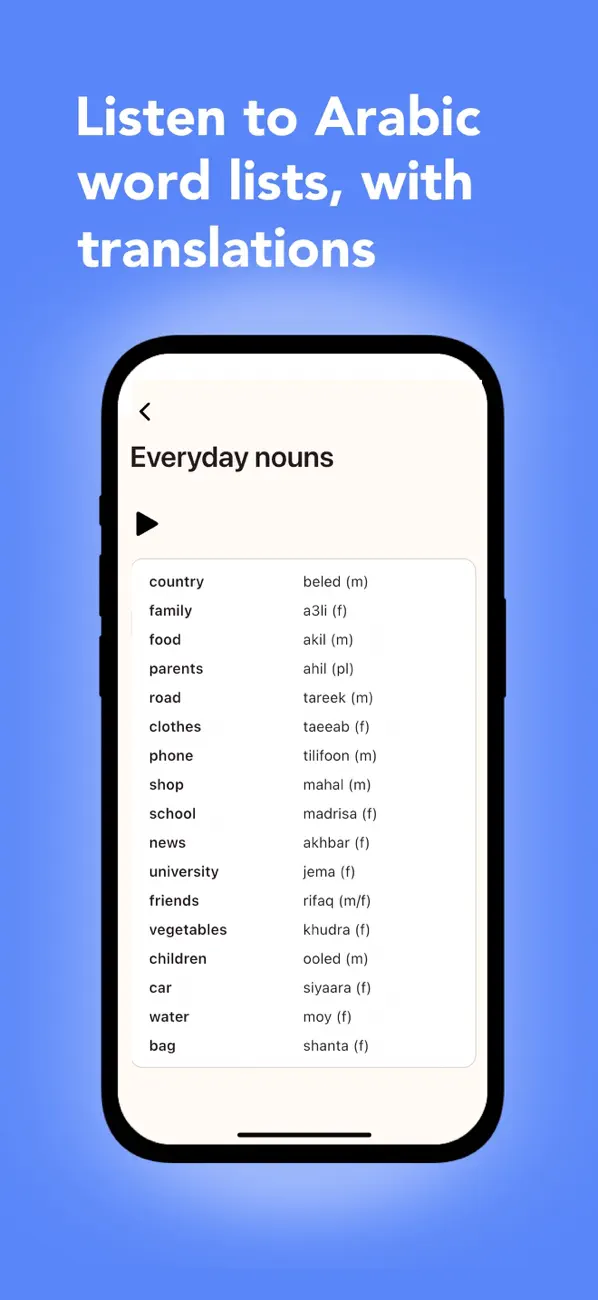 Screenshot #2 pour Arabic vocabulary playlists