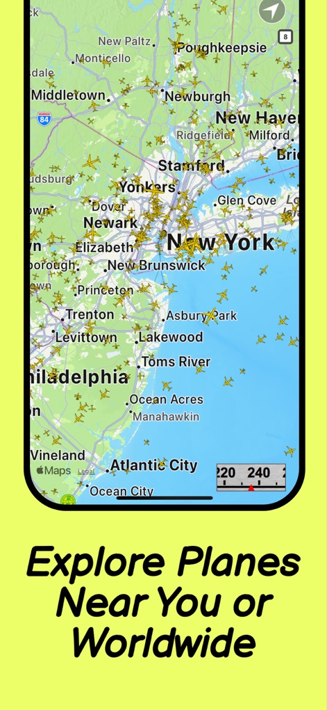 Flight Radar, Plane Tracker 24 - Diese Ansicht ermöglicht es, eine Vielzahl von Flugzeugen über Nordamerika zu entdecken und liefert eine dynamische Darstellung des Luftverkehrs mit vielen Flugzeugsymbolen und Städtenamen.