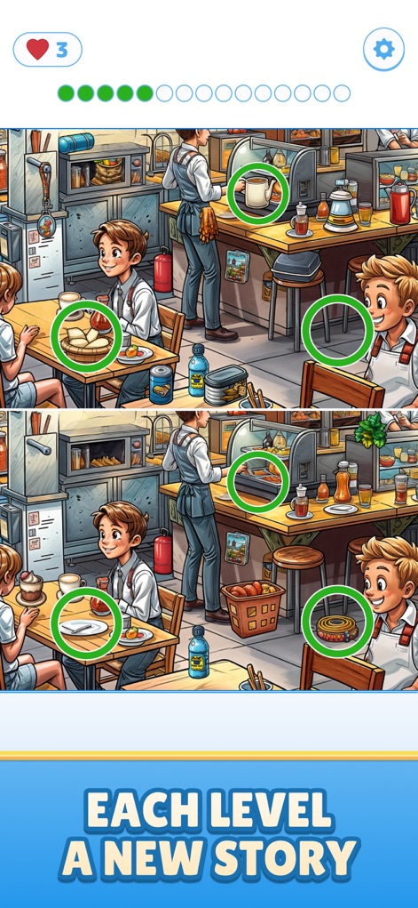 Find Master - Spot Differences - ユーザーは、このアプリで提供される各レベルにおいて、ダイナーの活気あるシーンやテーブル上のコーヒーカップ、皿に盛られたペストリーといった細部から、それぞれが語る新しい物語を発見することができます。