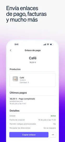 Captura de pantalla de Stripe Dashboard en iPhone 2