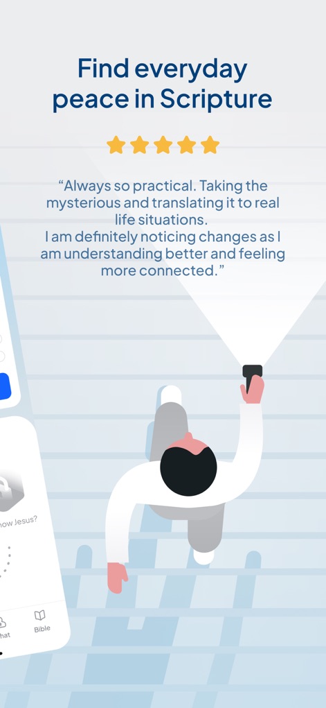 Duomo: Bible & Daily Devotions - This tool showcases authentic user testimonials and a prominent 5-star rating to highlight its practical impact on daily life.