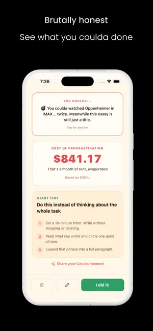 Coulda: Procrastination Coach screenshot 1