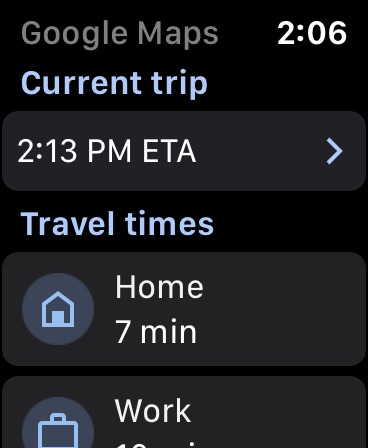 Google Maps / Current trip