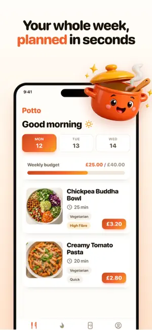 Potto: Meal Planner & Recipes iPhone screenshot 1
