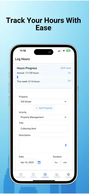 REPS Time: Tax Hour Log screenshot 1
