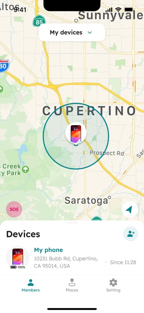 Phone Number Tracker: Location - Observe how the app centralizes a specific device's location on the map and provides critical information like the device's current battery level.