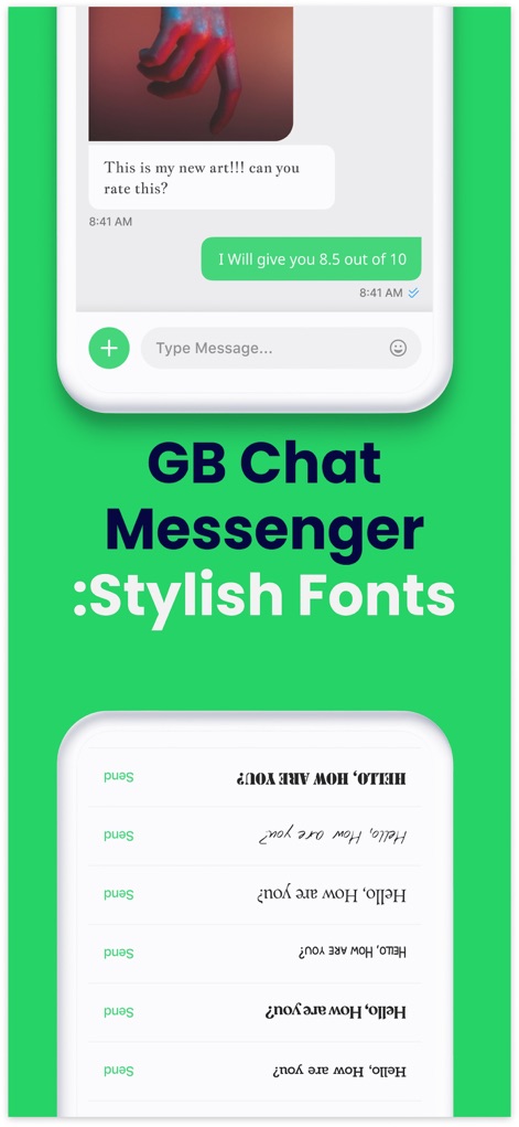 Gb Dual Messenger・Duo Web Chat - このスクリーンショットでは、メッセージの表現力を高めるために利用できる多様なフォントスタイルと、「GB Chat Messenger : Stylish Fonts」のタイトルが、独自のメッセージング体験を可能にする機能を示しています。