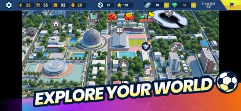Soccer Life Simulator - Discover the expansive in-game world through a comprehensive map, where users can navigate between diverse locations indicated by specific icons, such as the gym and stadium.