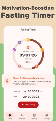 16h Fasting & Gut Health Log iPhone screenshot