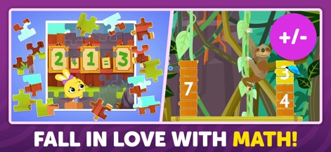 PlayKids Learning Video Games - Los niños pueden desarrollar sus habilidades matemáticas con actividades interactivas, como un rompecabezas de sumas numéricas y un juego de conteo con un perezoso.