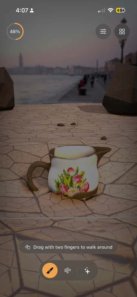 Unearth: the same pot midway through being brushed clean