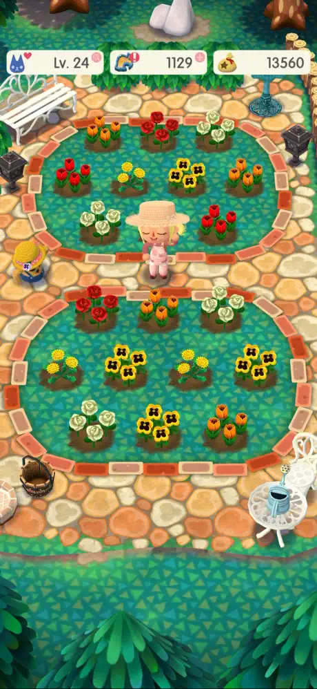 どうぶつの森 ポケットキャンプ コンプリート 花壇でガーデニングする様子