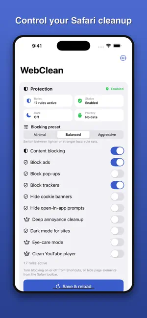 WebClean: Ad Blocker and Dark screenshot 1