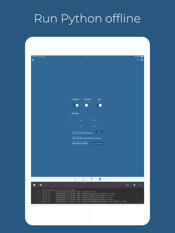 Pythonica: Code and Debug iPad screenshot 1 - Developer Tools app