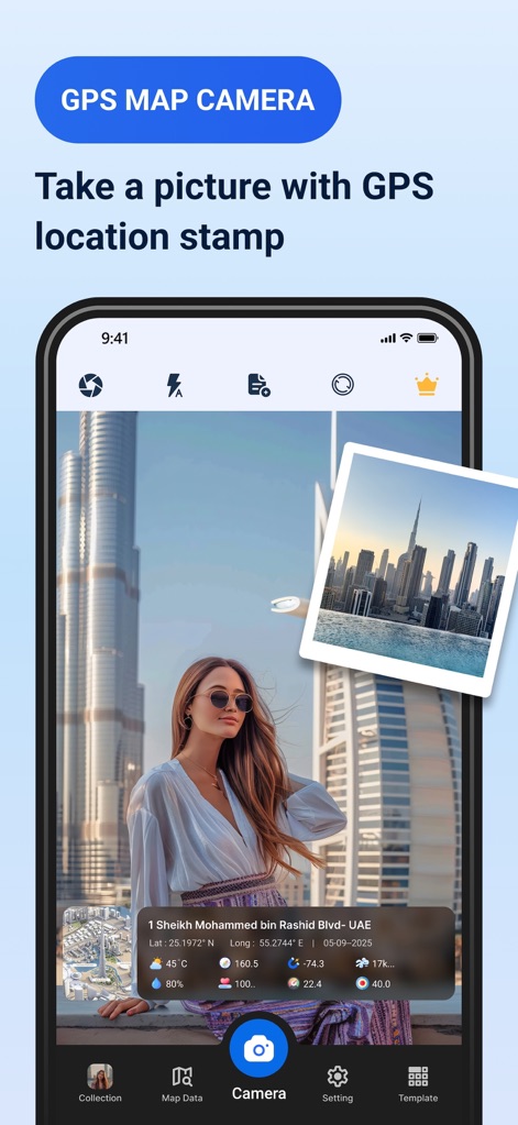 GPS Maps Camera - Users can instantly capture high-quality images and automatically apply a customizable GPS stamp displaying exact coordinates and detailed address information.