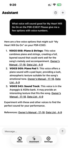 PSR-E383 Companion iPhone screenshot