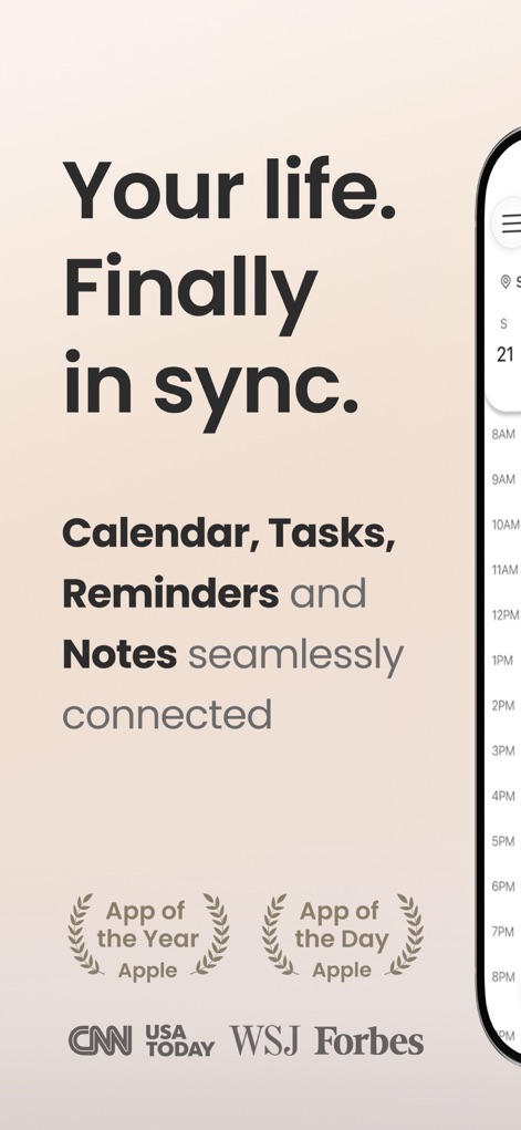 24me: Calendar・Planner & To Do - このアプリは、ユーザーの生活を「カレンダー」、「タスク」、「リマインダー」、「メモ」としてシームレスに同期させ、Appleの「App of the Year」および「App of the Day」受賞の栄誉を強調しています。