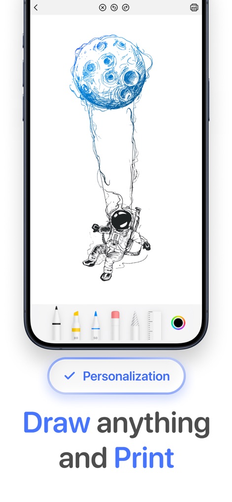 Smart Printer App for HP · - The app empowers users to unleash their creativity with an integrated drawing canvas and a selection of artistic tools, allowing direct printing of personalized artwork.