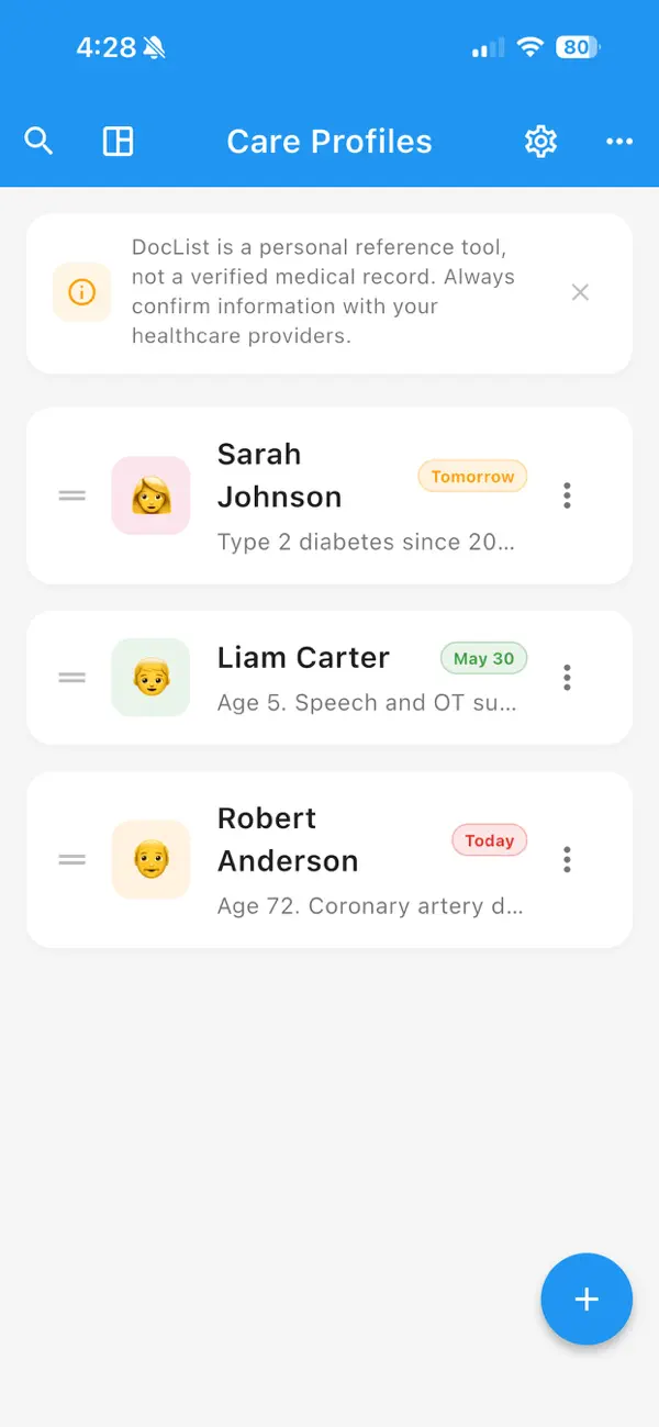 Screenshot #1 pour DocList - Care Tracker