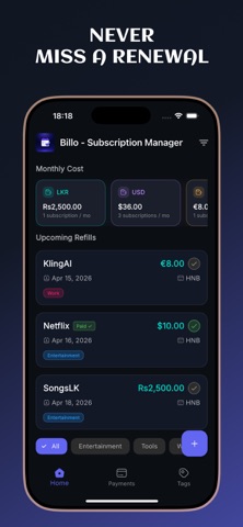 Billo - Subscription Tracker Screenshot 1 of 5