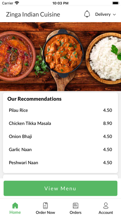 Zinga Indian Cuisine. Screenshot