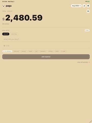 pagu — expense tracker iPad screenshot