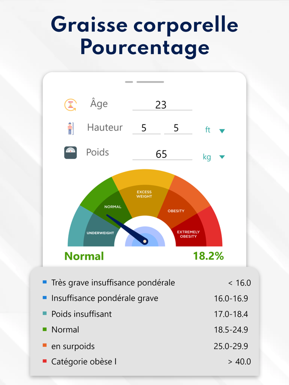 Screenshot #6 pour Calcul d'IMC, BMR, EER