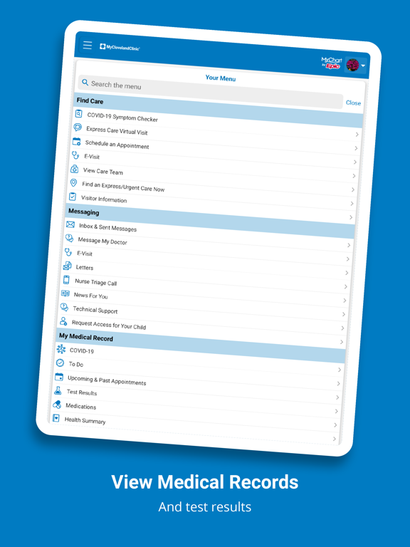 MyClevelandClinic® iPad screenshot