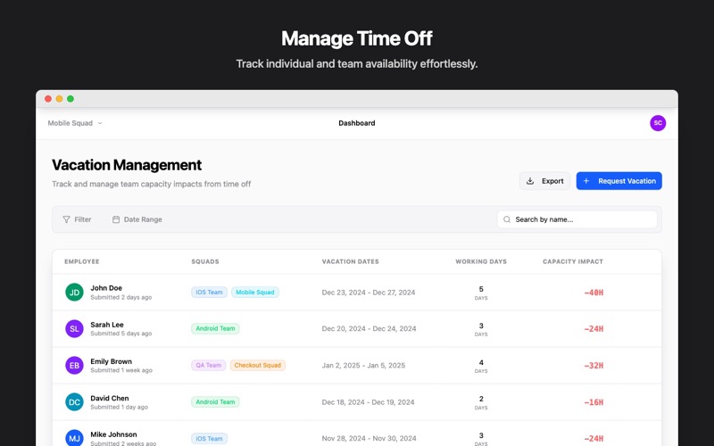 Team Capacity Planner screenshot